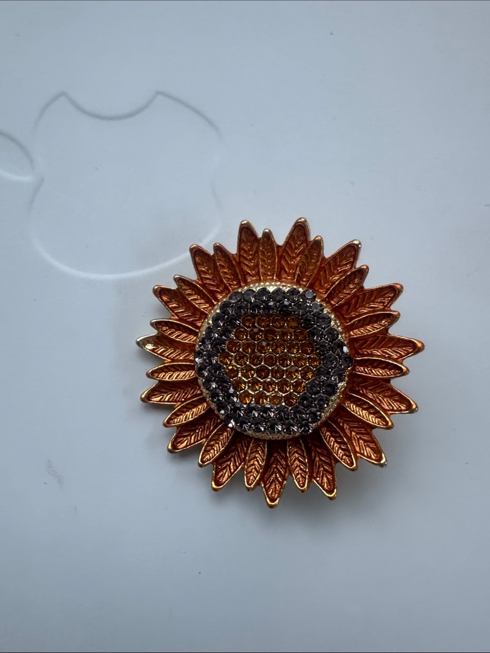 New Sunflower Crystal Accent Brooch - Gold and Amber